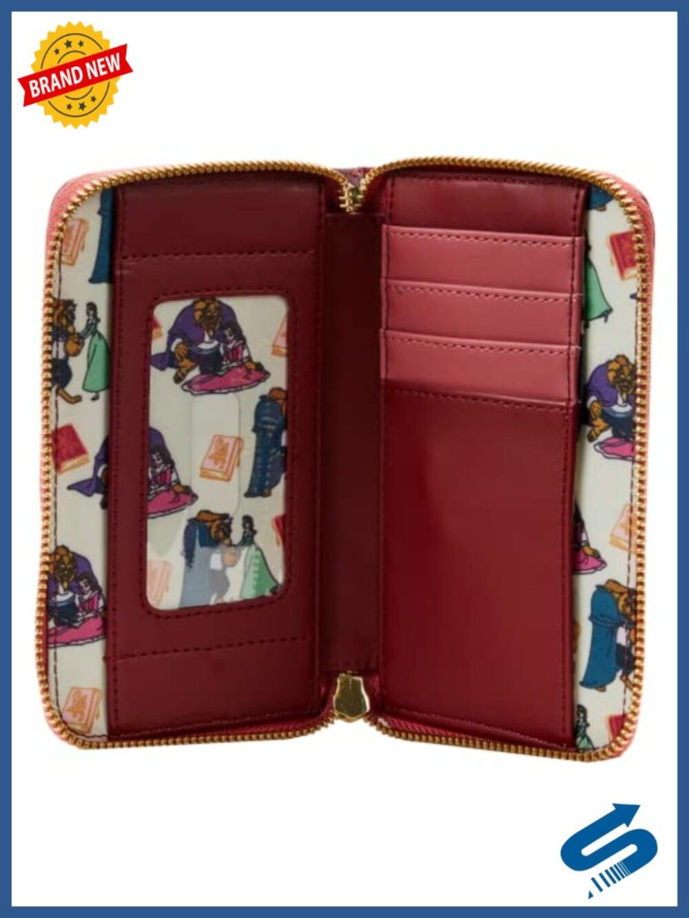 Faux Leather Disney Beauty and Beast Zip Around Wallet - Picture 2 of 3